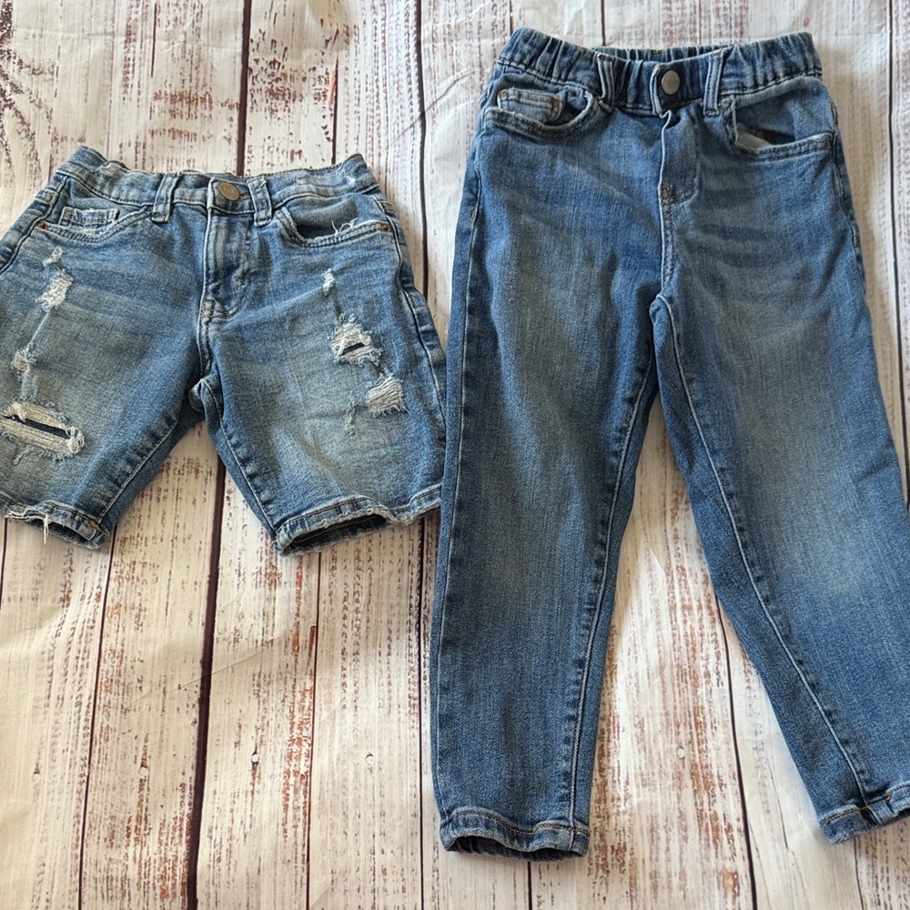 Zara Kids Distressed Blue Denim Shorts & Jeans Set